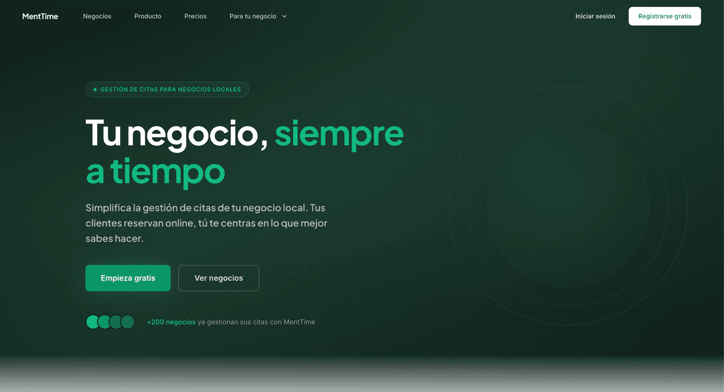 MentTime — pantalla principal de reservas